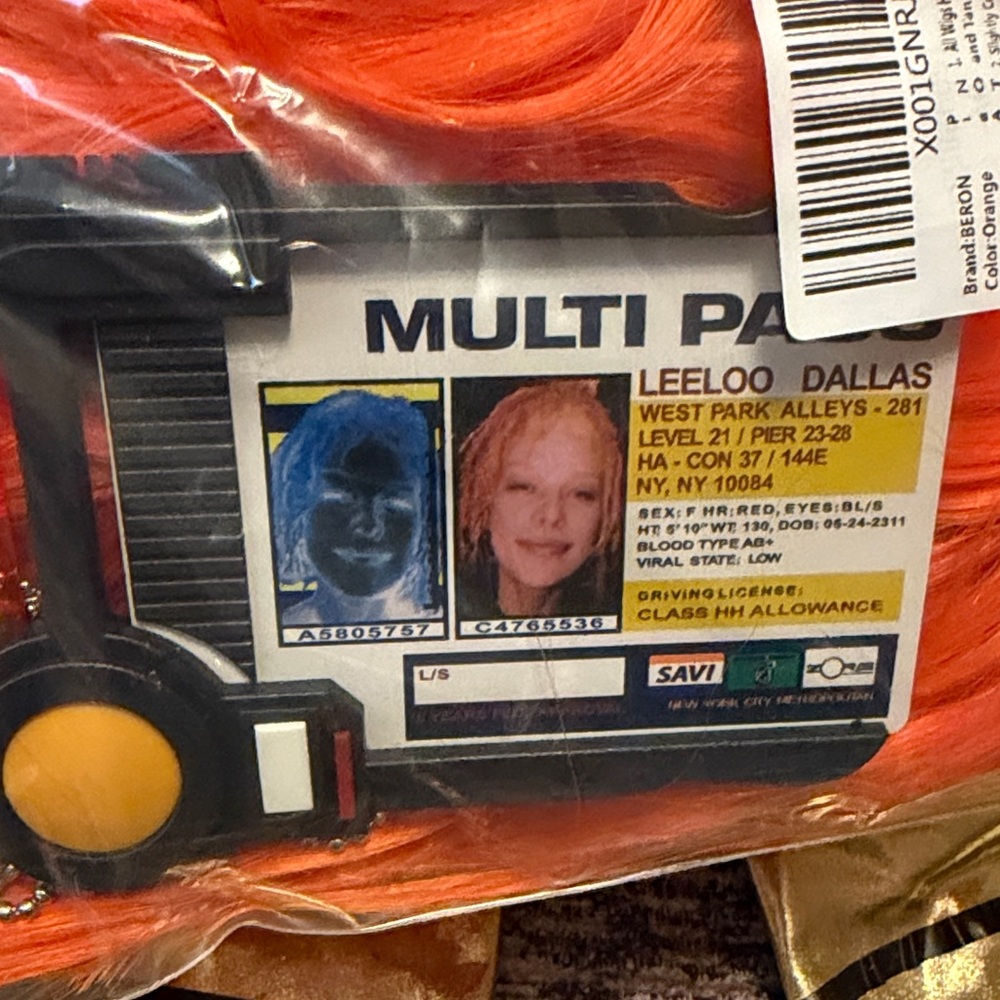 Leeloo Fifth Element Costume with Multi Pass Prop